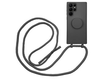 Høyde - Samsung Galaxy S22 Ultra - Telefoonhoes met koord + Socket houder - Zwart