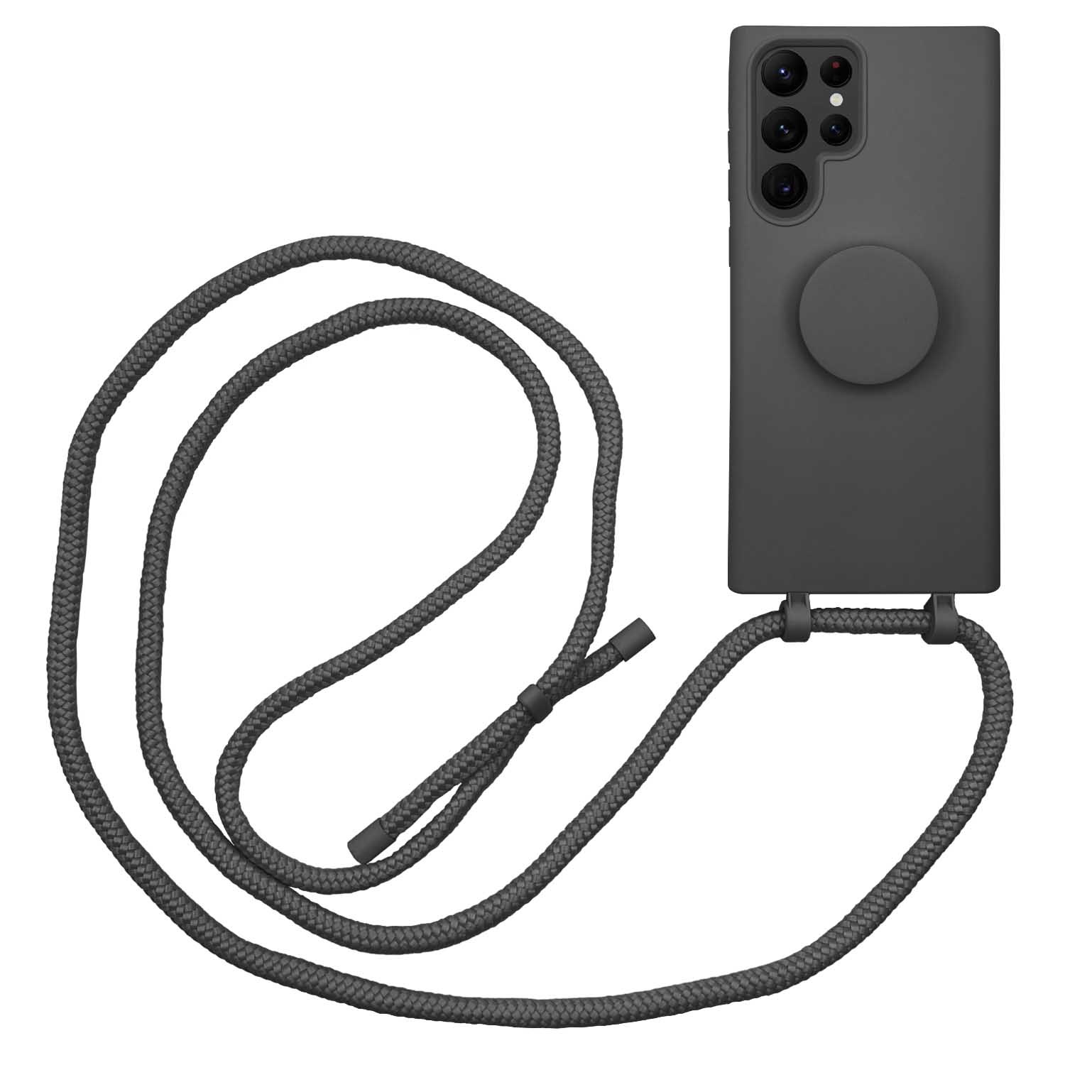 Samsung Galaxy S22 Ultra Telefoonhoes met koord en handige Socket Houder - Zwart