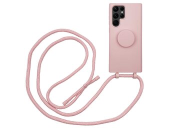 Høyde - Samsung Galaxy S22 Ultra - Telefoonhoes met koord + Socket houder - Roze
