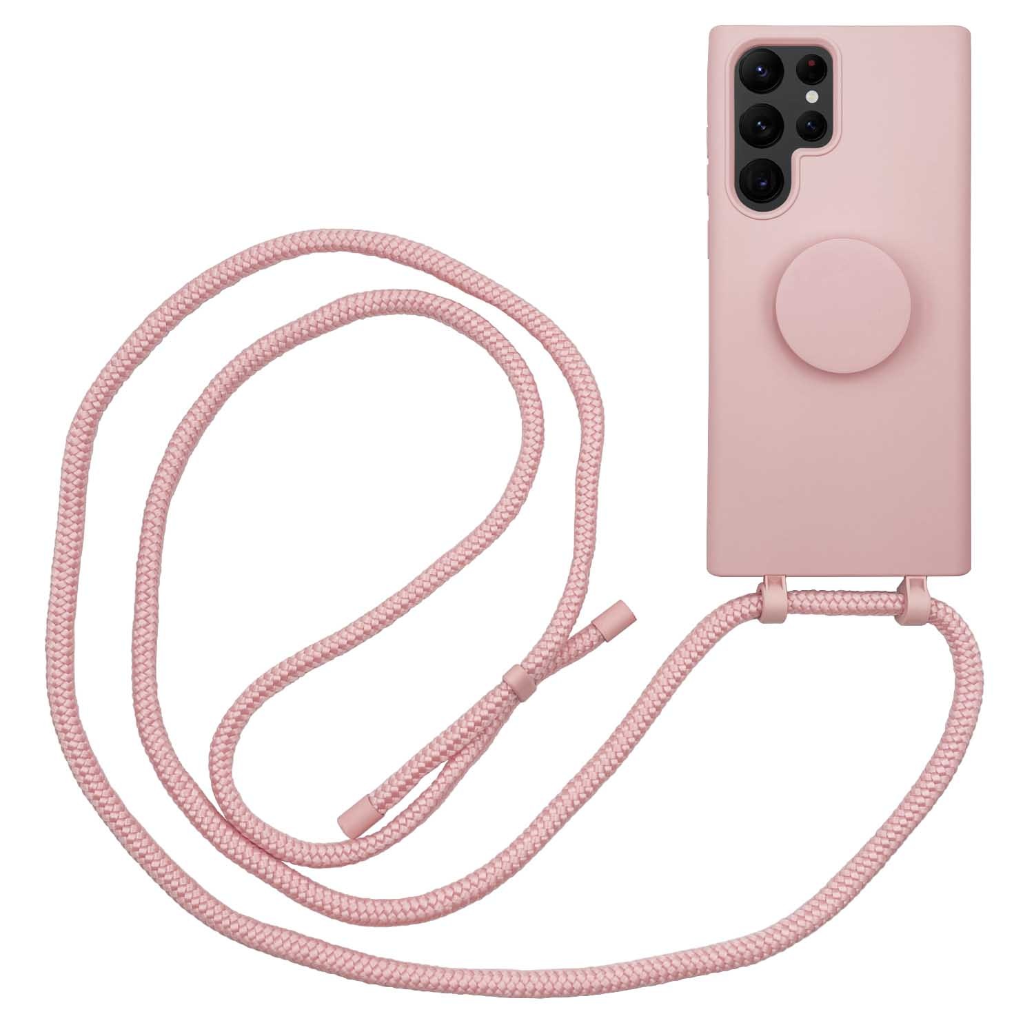 Samsung Galaxy S22 Ultra Telefoonhoes met koord en handige Socket Houder - Roze