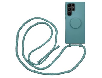 Høyde - Samsung Galaxy S22 Ultra - Telefoonhoes met koord + Socket houder - Donkergroen