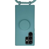 Samsung Galaxy S22 Ultra Telefoonhoes met koord en handige Socket Houder - Donkergroen