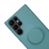 Samsung Galaxy S22 Ultra Telefoonhoes met koord en handige Socket Houder - Donkergroen