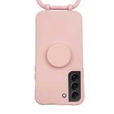 Samsung Galaxy S22 Plus Telefoonhoes met koord en handige Socket Houder - Roze