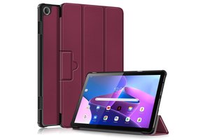 Lunso - Lenovo Tab M10 Gen 3 (3e generatie) - Tri-Fold Bookcase hoes - Bordeaux Rood