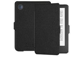 Lunso - Kobo Clara 2E hoes (6 inch) - Vegan Saffiano Leren sleep cover - Zwart