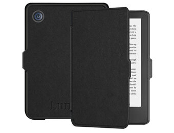 Lunso - Kobo Clara 2E hoes (6 inch) - Vegan Saffiano Leren sleep cover - Zwart