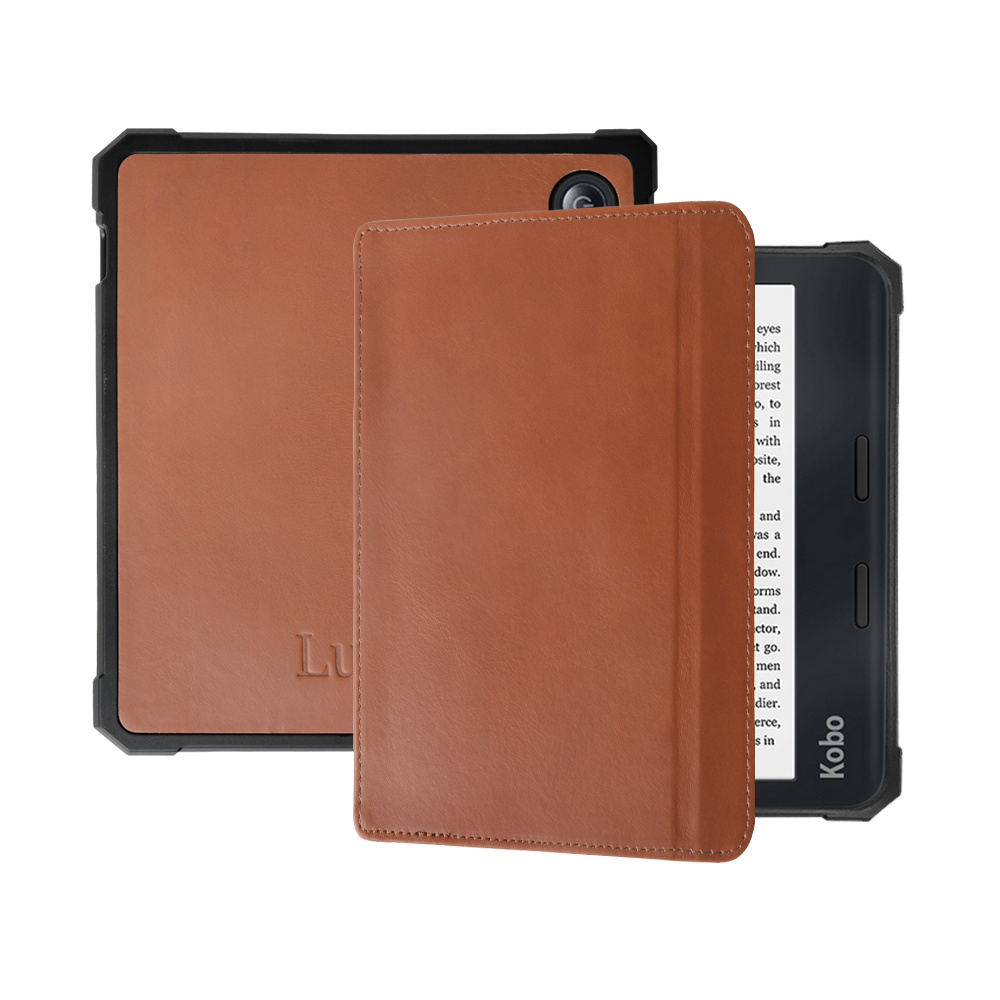 Kobo Libra 2 hoes (7 inch) Lederen sleep cover - Cognac