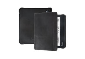 Lunso - Kobo Libra 2 hoes (7 inch) - Lederen sleep cover - Zwart