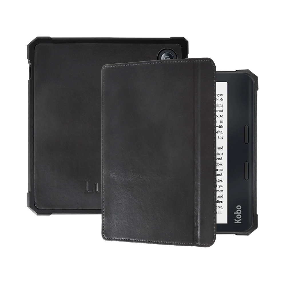 Kobo Libra 2 hoes (7 inch) Lederen sleep cover - Zwart