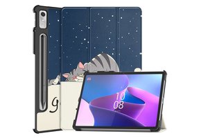 Lunso - Lenovo Tab P11 Pro Gen 2 (2e generatie) - Tri-Fold Bookcase hoes - Lazy Cat