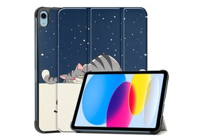 Lunso - iPad 10 (2022) - Tri-Fold Bookcase hoes - Lazy Cat