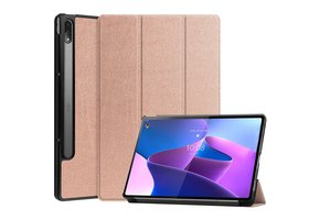 Lunso - Lenovo Tab P12 Pro - Tri-Fold Bookcase hoes - Rose Goud