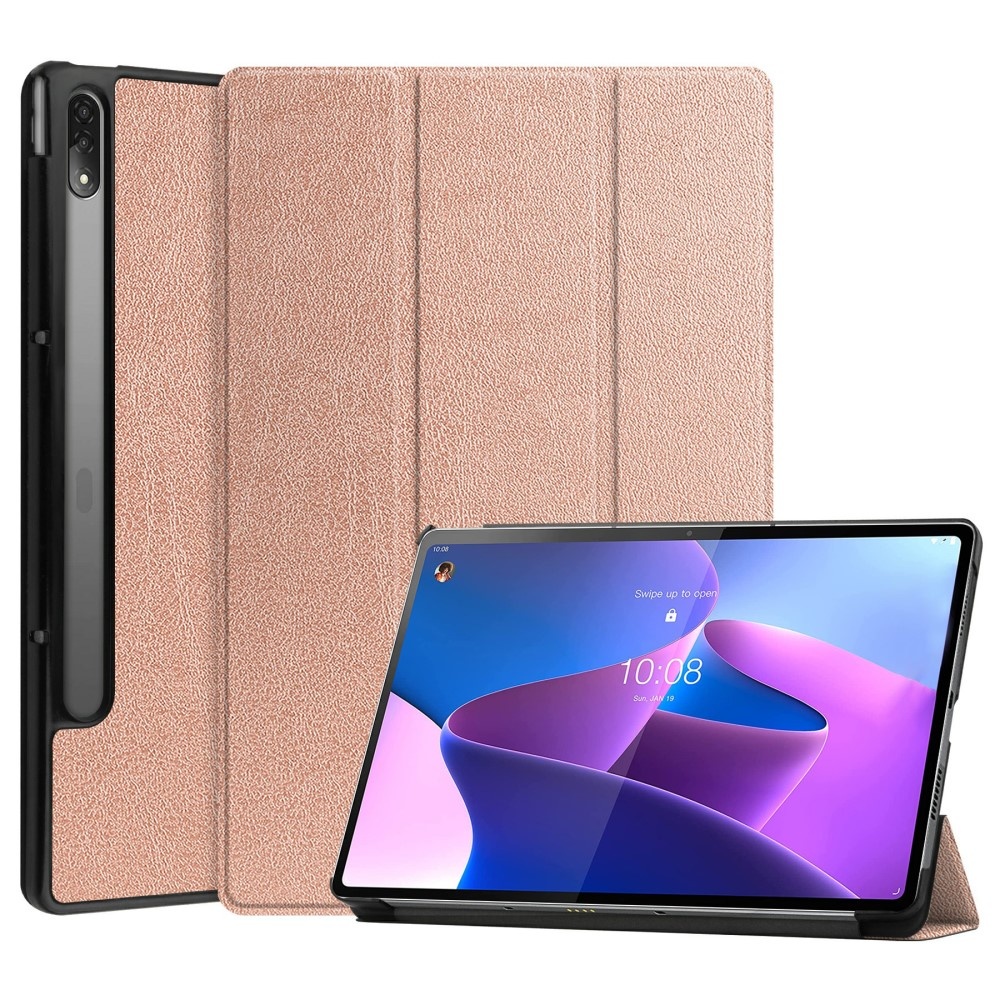 Lenovo Tab P12 Pro Tri-Fold Bookcase hoes - Rose Goud