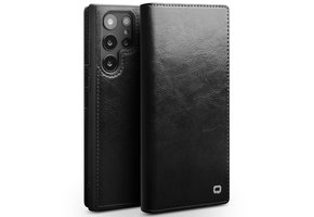 Qialino - Samsung Galaxy S23 Ultra - Leren bookcase hoes - Zwart