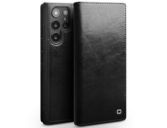 Qialino - Samsung Galaxy S23 Ultra - Leren bookcase hoes - Zwart