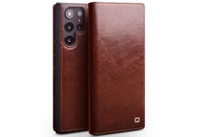 Qialino - Samsung Galaxy S23 Ultra - Leren bookcase hoes - Bruin