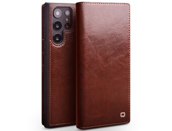 Qialino - Samsung Galaxy S23 Ultra - Leren bookcase hoes - Bruin