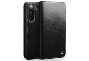 Qialino - Samsung Galaxy S23 Plus - Leren bookcase hoes - Zwart