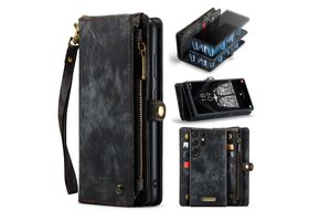 Caseme - Samsung Galaxy S23 Ultra - Vintage 2 in 1 portemonnee hoes - Zwart
