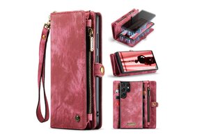 Caseme - Samsung Galaxy S23 Ultra - Vintage 2 in 1 portemonnee hoes - Rood
