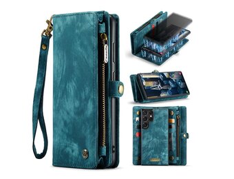 Caseme - Samsung Galaxy S23 Ultra - Vintage 2 in 1 portemonnee hoes - Blauw