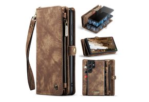 Caseme - Samsung Galaxy S23 Ultra - Vintage 2 in 1 portemonnee hoes - Bruin
