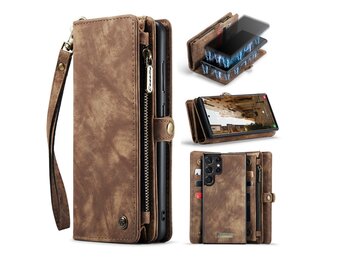 Caseme - Samsung Galaxy S23 Ultra - Vintage 2 in 1 portemonnee hoes - Bruin