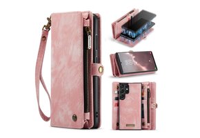 Caseme - Samsung Galaxy S23 Ultra - Vintage 2 in 1 portemonnee hoes - Lichtroze