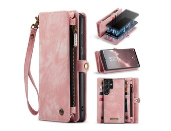 Caseme - Samsung Galaxy S23 Ultra - Vintage 2 in 1 portemonnee hoes - Lichtroze