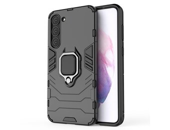 Lunso - Samsung Galaxy S23 Plus - Armor backcover hoes met ringhouder - Zwart