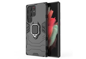 Lunso - Samsung Galaxy S23 Ultra - Armor backcover hoes met ringhouder - Zwart