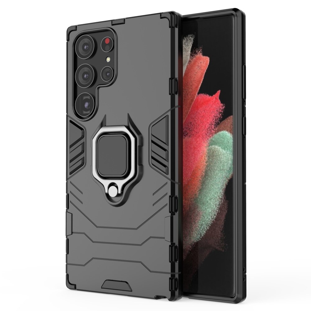Samsung Galaxy S23 Ultra Armor backcover hoes met ringhouder - Zwart