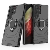 Samsung Galaxy S23 Ultra Armor backcover hoes met ringhouder - Zwart
