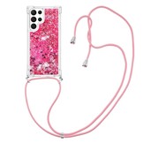 Samsung Galaxy S23 Ultra Telefoonhoes met koord - Glitter Roze