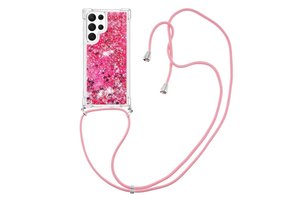 Lunso - Samsung Galaxy S23 Ultra - Telefoonhoes met koord - Glitter Roze