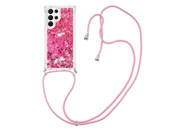 Lunso - Samsung Galaxy S23 Ultra - Telefoonhoes met koord - Glitter Roze