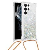 Samsung Galaxy S23 Ultra Telefoonhoes met koord - Glitter Zilver