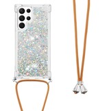 Samsung Galaxy S23 Ultra Telefoonhoes met koord - Glitter Zilver