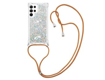 Lunso - Samsung Galaxy S23 Ultra - Telefoonhoes met koord - Glitter Zilver