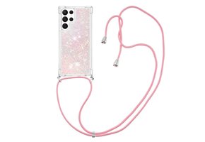 Lunso - Samsung Galaxy S23 Ultra - Telefoonhoes met koord - Glitter Lichtroze