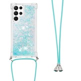 Samsung Galaxy S23 Ultra Telefoonhoes met koord - Glitter Lichtblauw