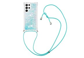 Lunso - Samsung Galaxy S23 Ultra - Telefoonhoes met koord - Glitter Lichtblauw