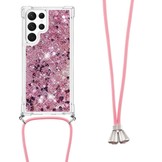 Samsung Galaxy S23 Ultra Telefoonhoes met koord - Glitter Rose