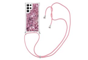 Lunso - Samsung Galaxy S23 Ultra - Telefoonhoes met koord - Glitter Rose