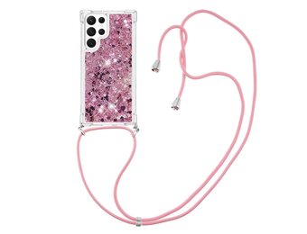 Lunso - Samsung Galaxy S23 Ultra - Telefoonhoes met koord - Glitter Rose
