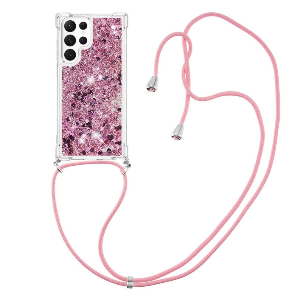 Lunso - Samsung Galaxy S23 Ultra - Telefoonhoes met koord - Glitter Rose