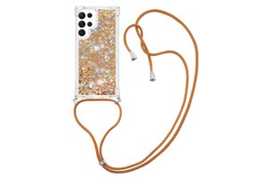 Lunso - Samsung Galaxy S23 Ultra - Telefoonhoes met koord - Glitter Goud