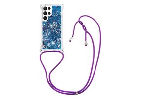 Lunso - Samsung Galaxy S23 Ultra - Telefoonhoes met koord - Glitter Blauw
