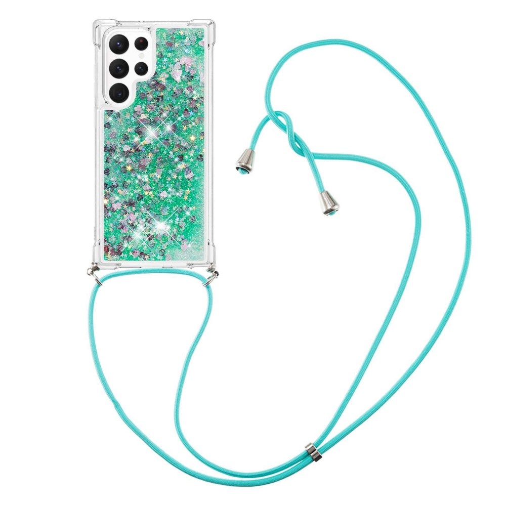 Samsung Galaxy S23 Ultra Telefoonhoes met koord - Glitter Groen